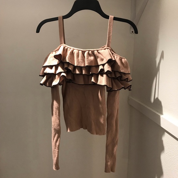 Forever 21 Tops - Rufle Cold- shoulder Peach Nude Sweater Top